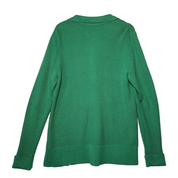 J. Jill Waffle Knit Collared Button Up Cardigan Sweater Green Size L Tall Long - Picture 9 of 14